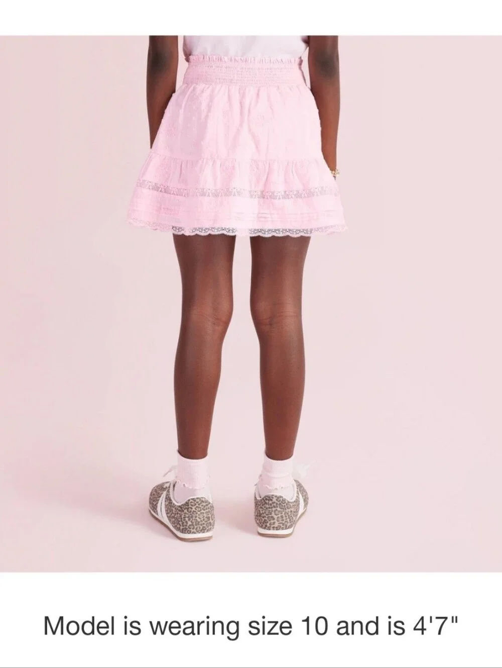 NWT LoveShackFancy Pink Eyelet Lace Tiered Mini Skirt Limited Edition 9 Coquette